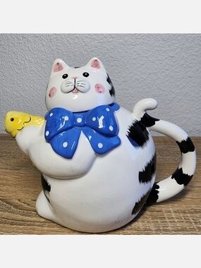 90s VINTAGE COCO DOWLEY Cat Fish Ceramic Teapot with Lid